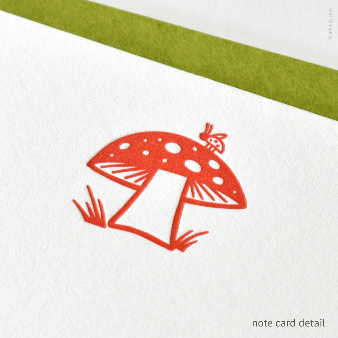 Flat Note Card Set with Red Mushroom &amp; Tiny Bug (