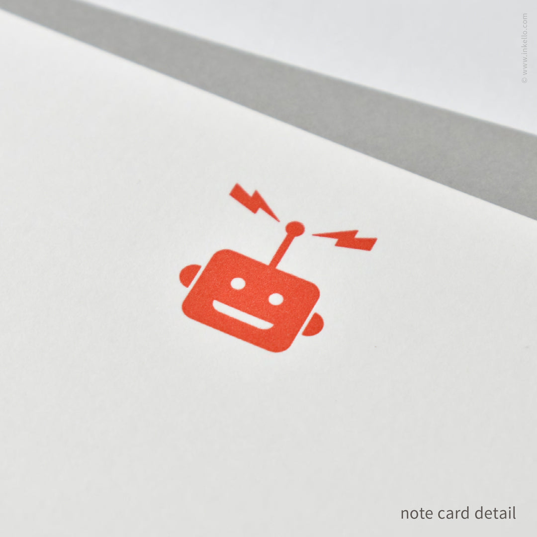 Flat Note Card Set with Red Robot (