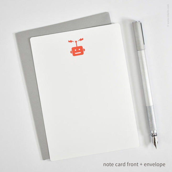Flat Note Card Set with Red Robot (