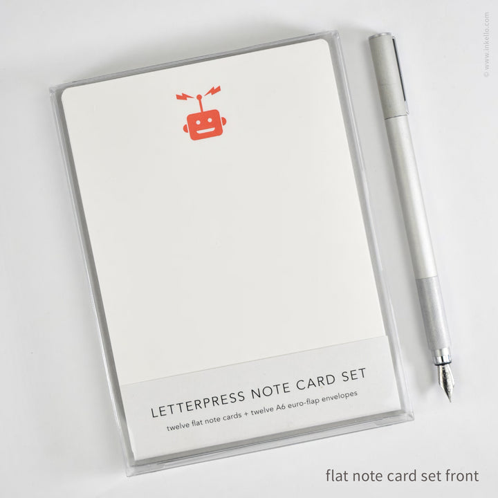 Flat Note Card Set with Red Robot (