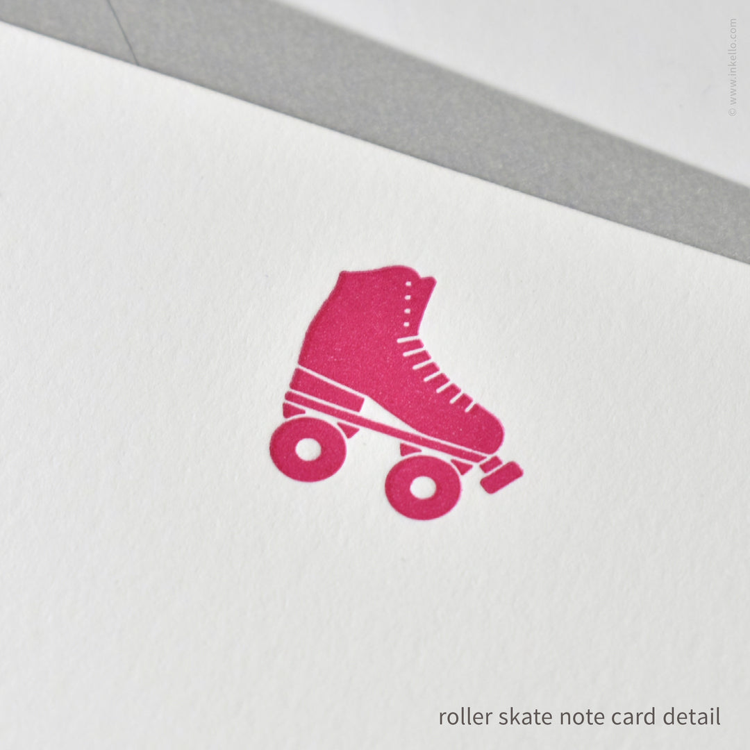 Flat Note Card Set with Hot Pink Roller Skate (