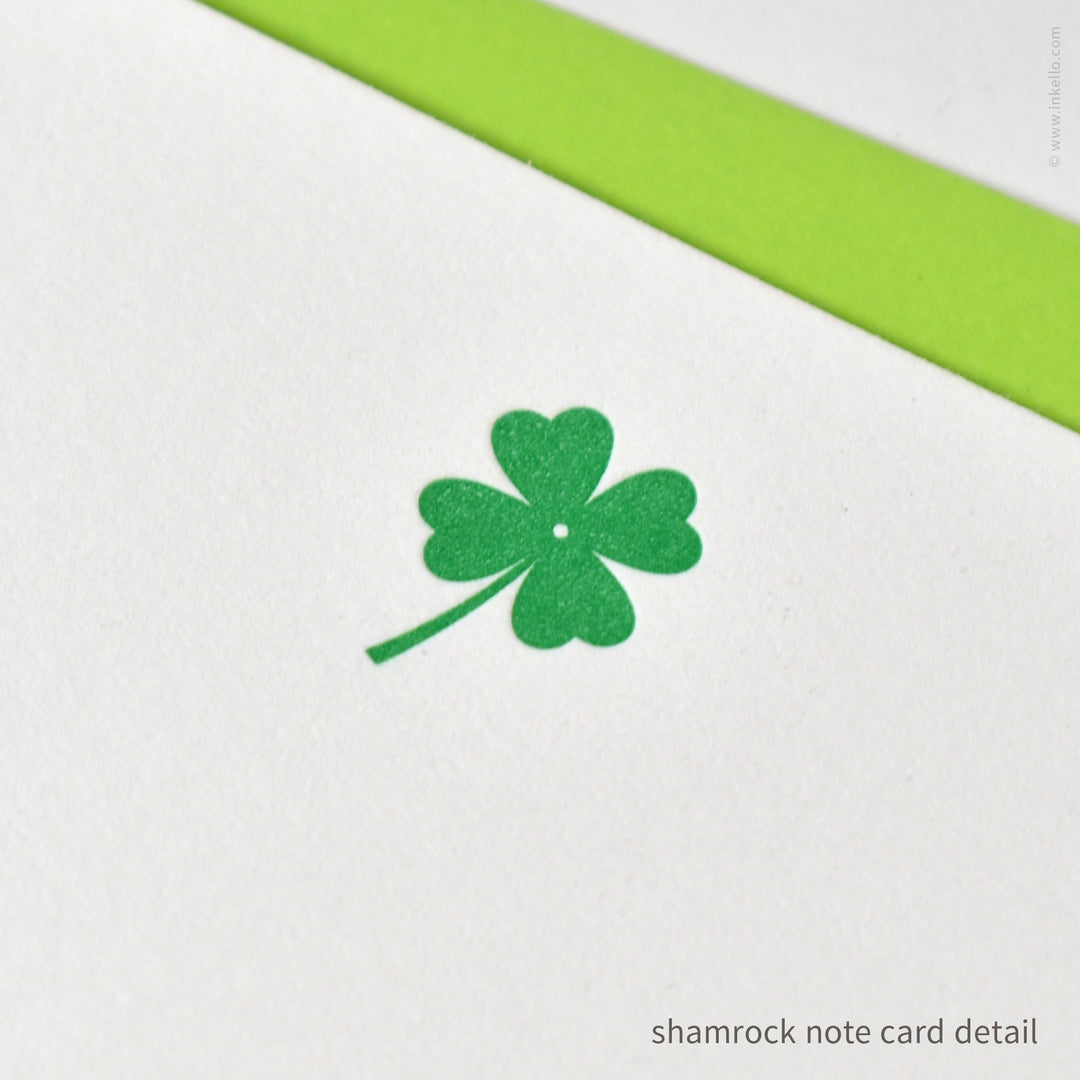Flat Note Card Set with Green Lucky Shamrock (