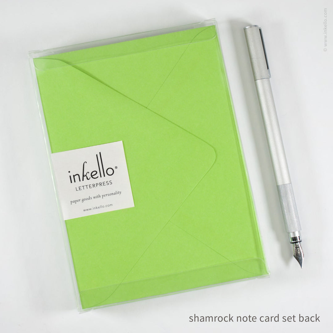 Flat Note Card Set with Green Lucky Shamrock (