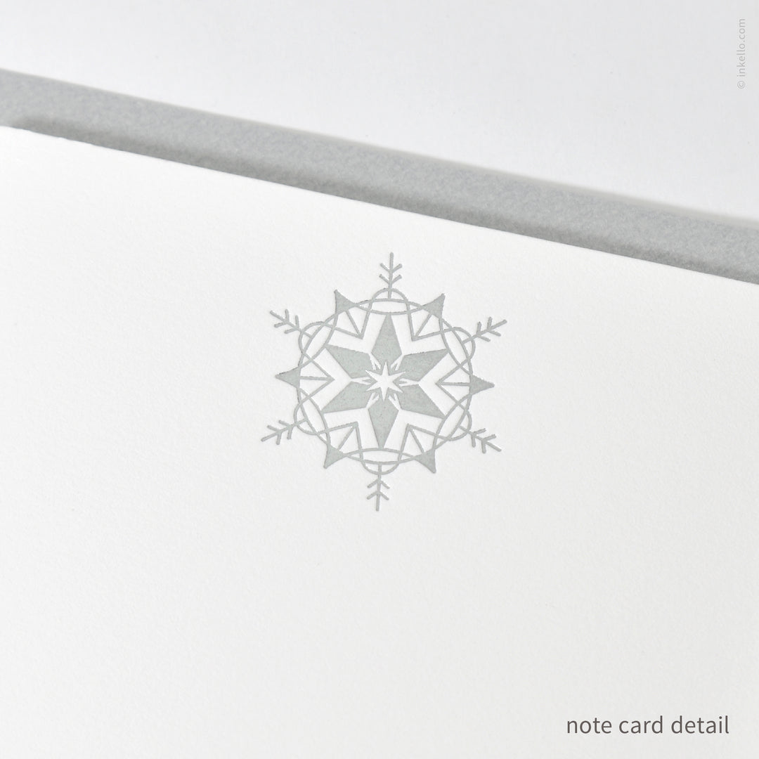 Flat Note Card Set with Silver Snowflake (
