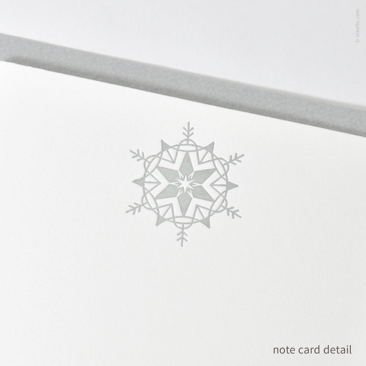 Flat Note Card Set with Silver Snowflake (