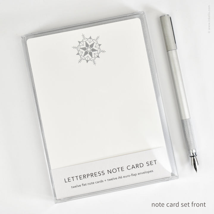 Flat Note Card Set with Silver Snowflake (