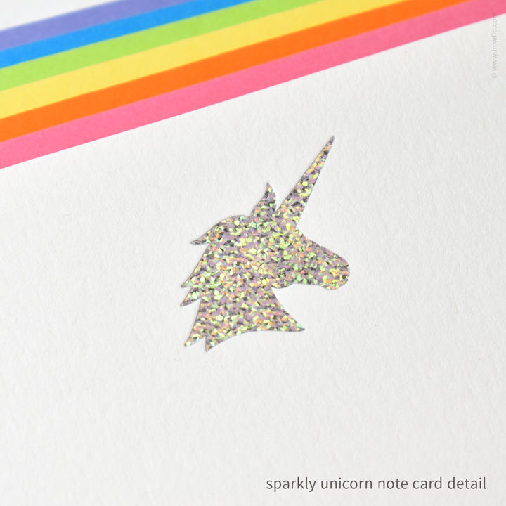 Flat Note Card Set with Sparkly Unicorn (