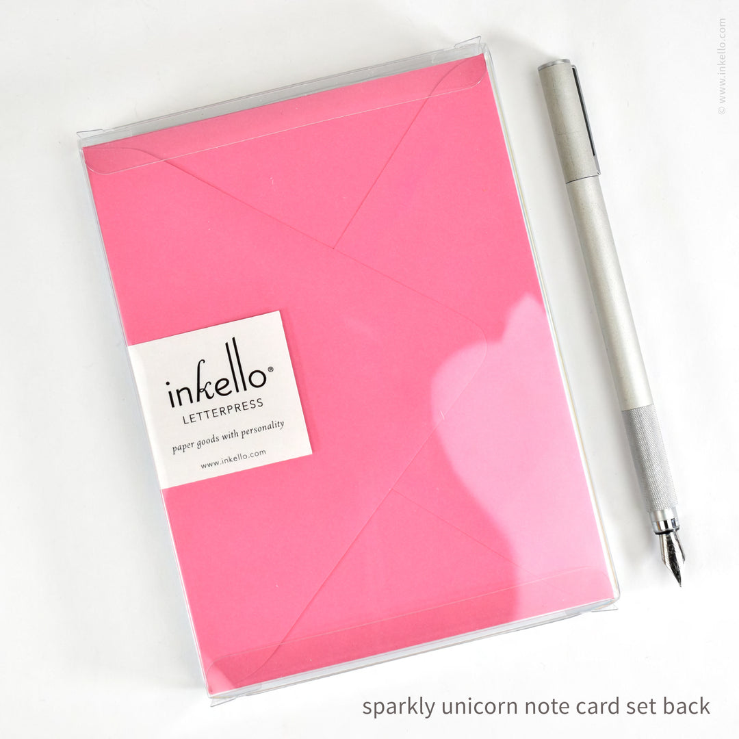 Flat Note Card Set with Sparkly Unicorn (