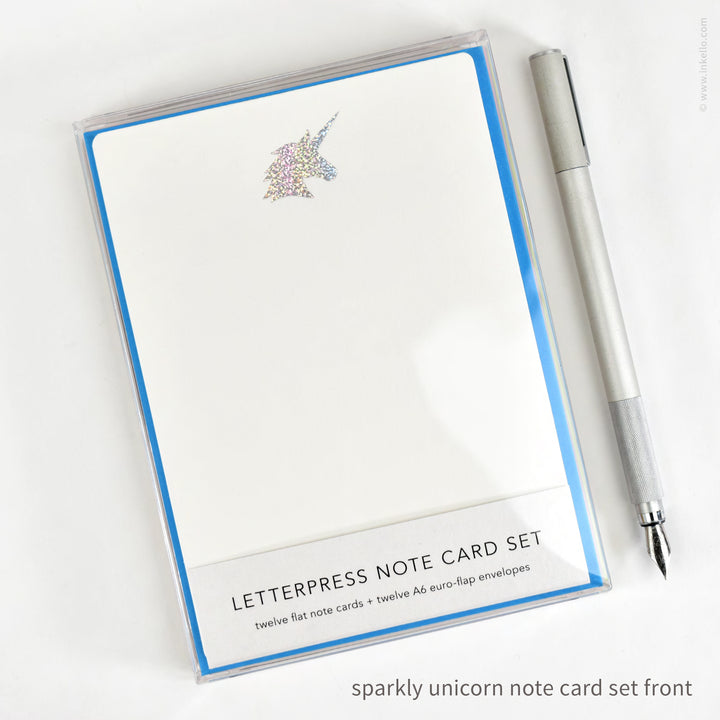 Flat Note Card Set with Sparkly Unicorn (