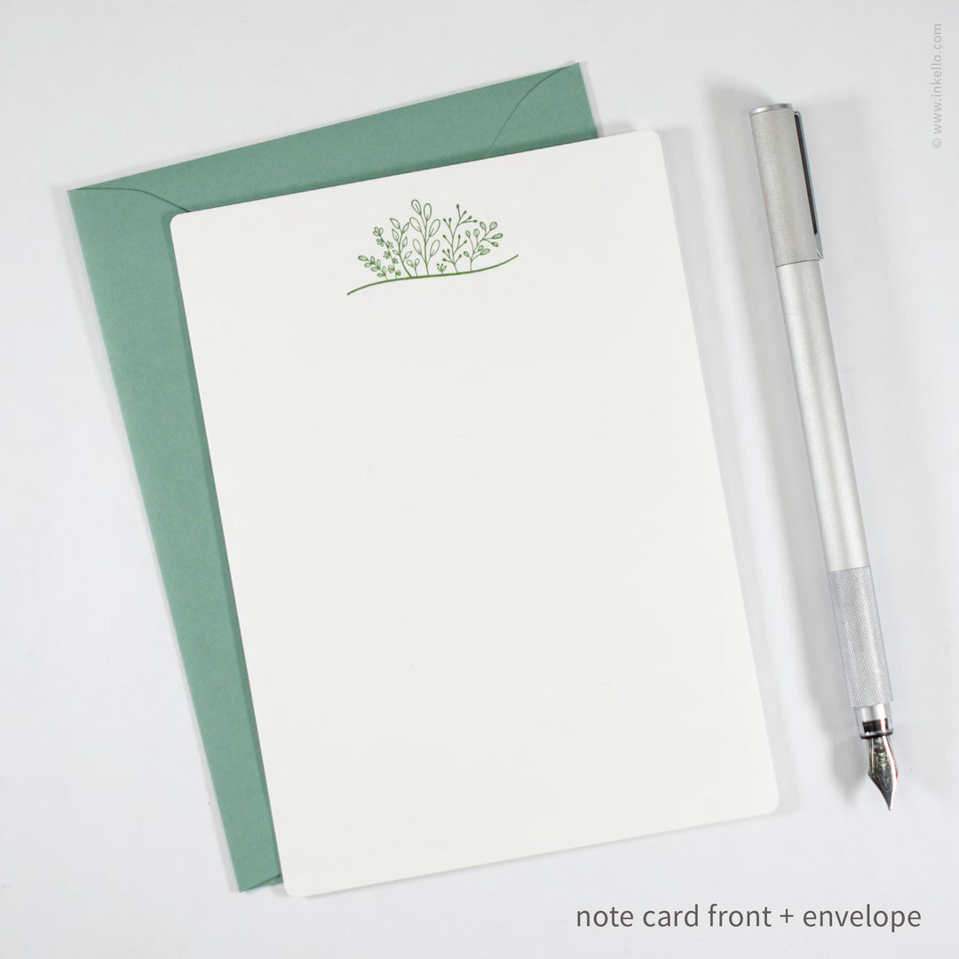 Flat Note Card Set with Green Sprouting Plants (