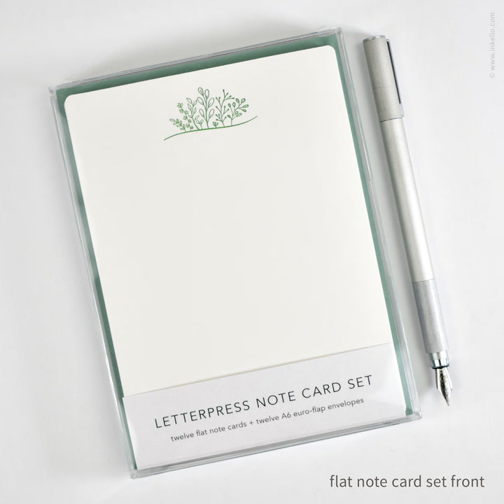 Flat Note Card Set with Green Sprouting Plants (