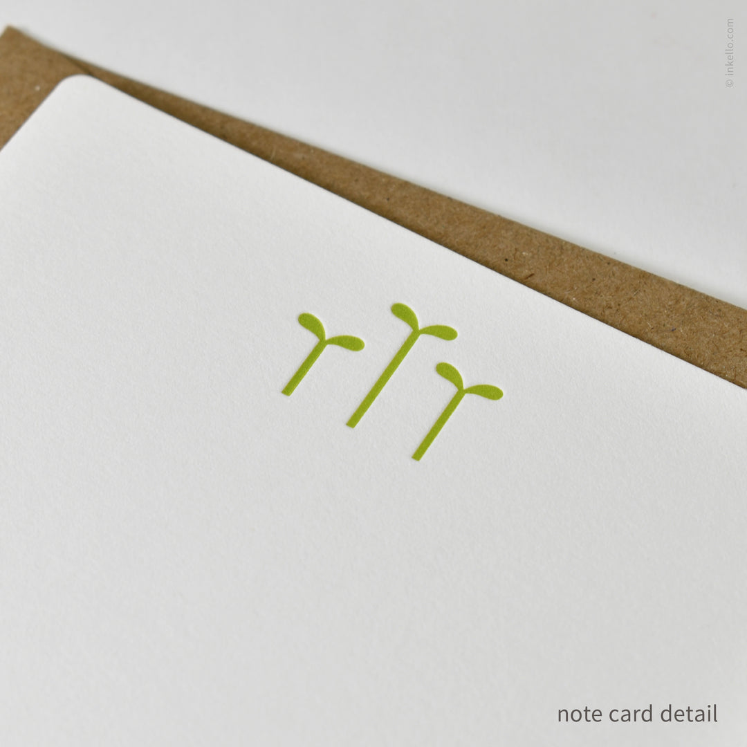 Flat Note Card Set with Three Green Seedlings (