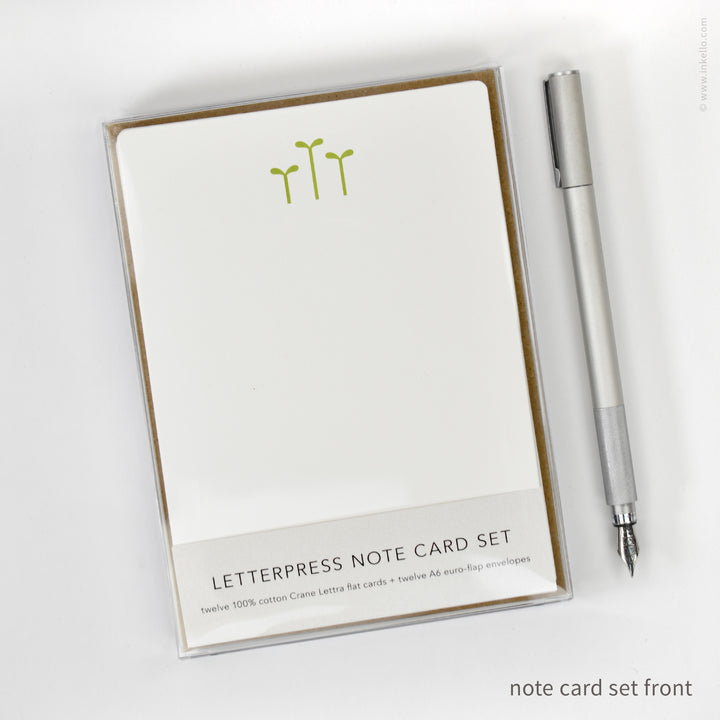 Flat Note Card Set with Three Green Seedlings (