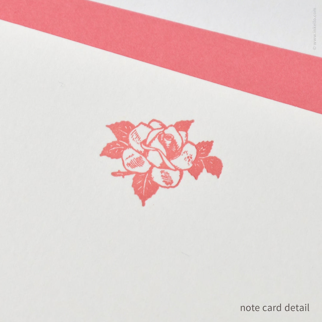 Flat Note Card Set with Vintage Pink Rose (