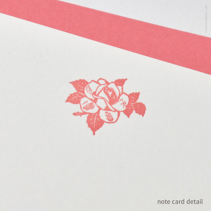 Flat Note Card Set with Vintage Pink Rose (
