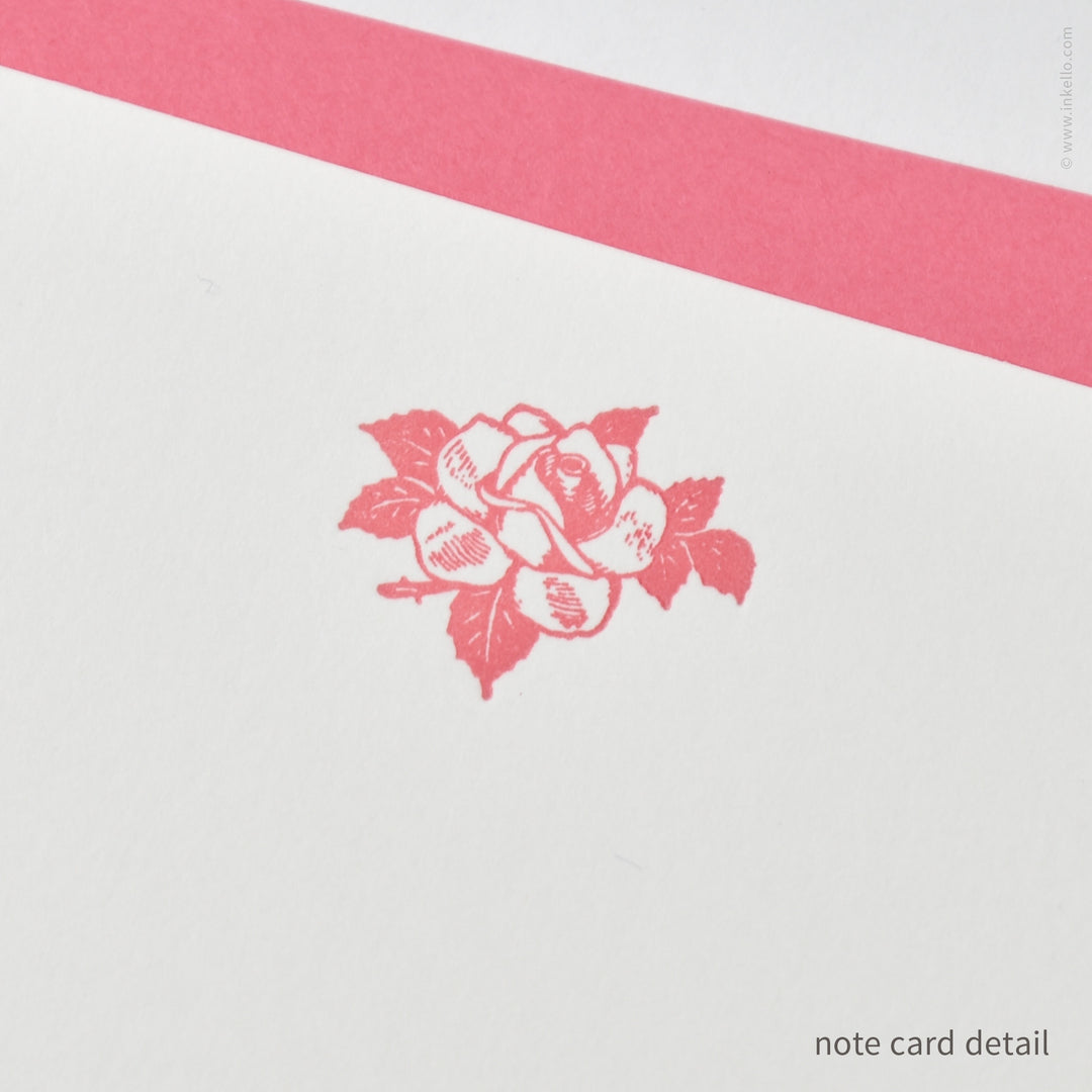 Flat Note Card Set with Vintage Pink Rose (