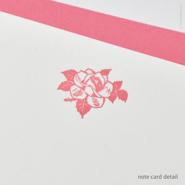 Flat Note Card Set with Vintage Pink Rose (