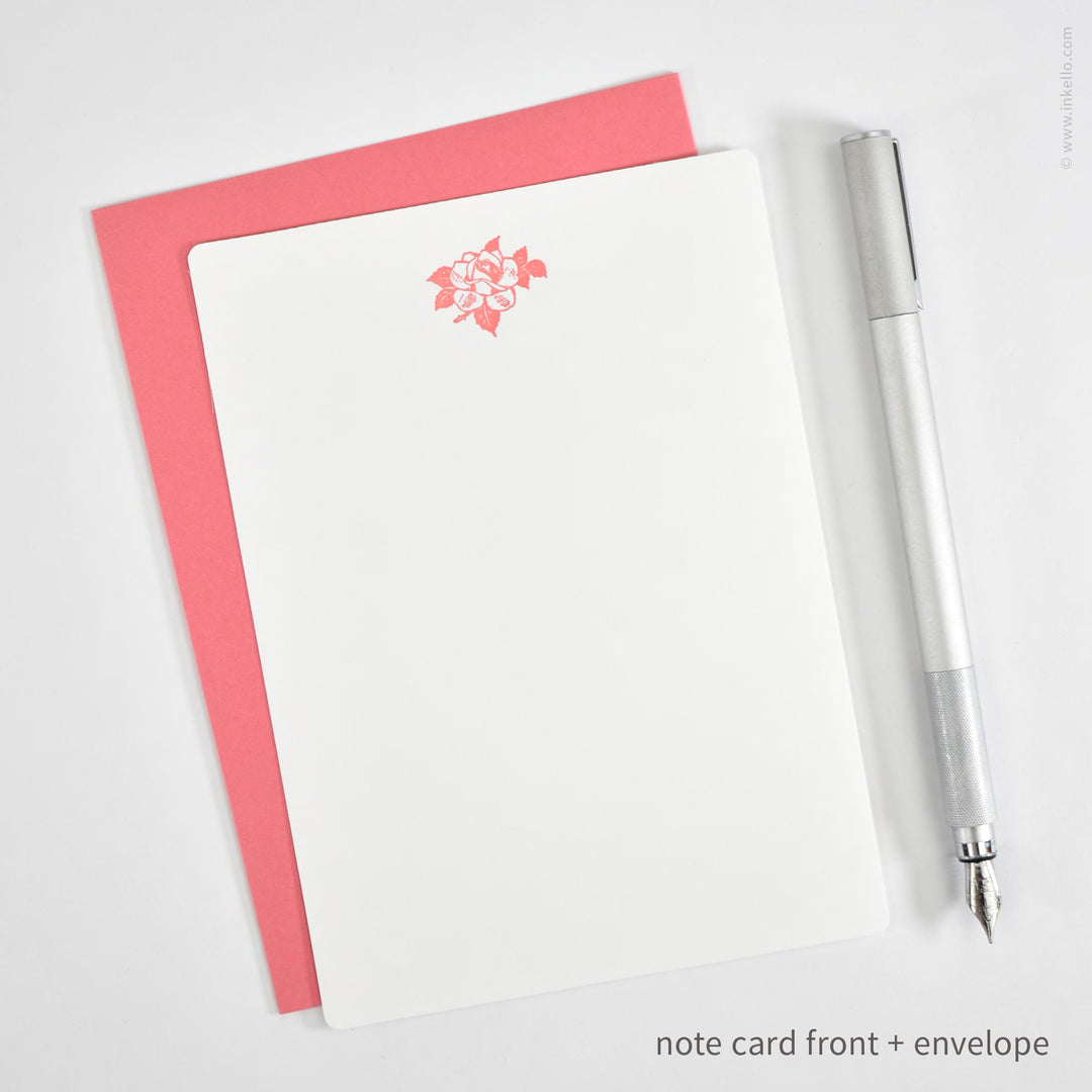 Flat Note Card Set with Vintage Pink Rose (