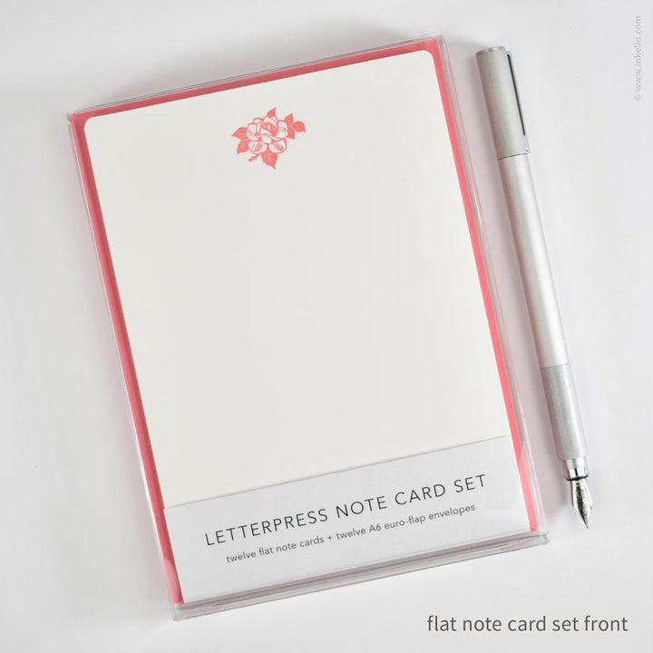 Flat Note Card Set with Vintage Pink Rose (