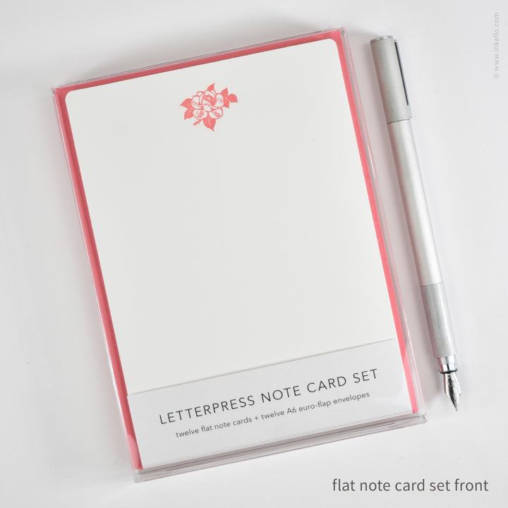 Flat Note Card Set with Vintage Pink Rose (