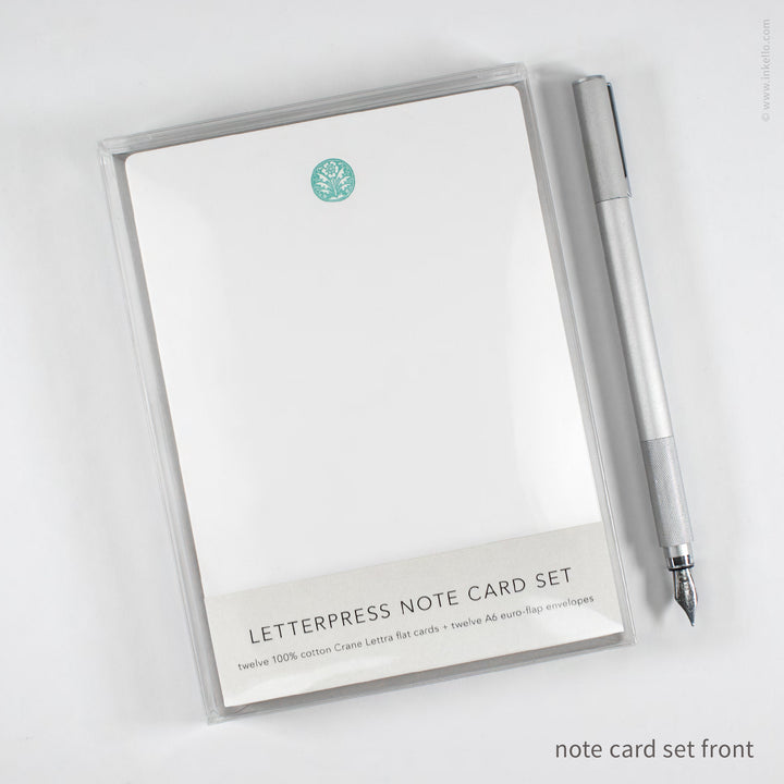 Flat Note Card Set with Vintage Aqua Floral Ornament (