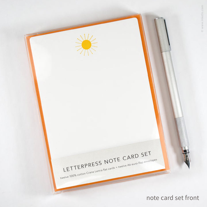 Flat Note Card Set with Yellow Sun (