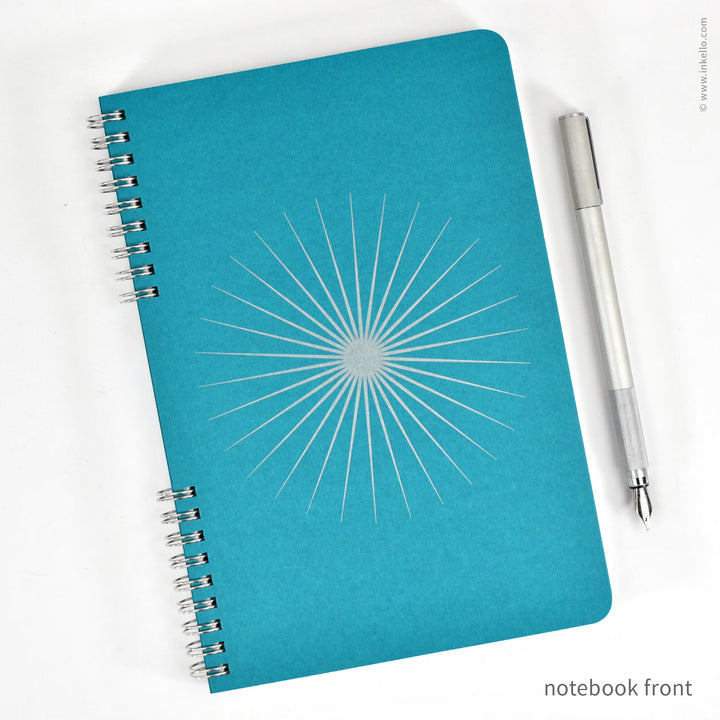 Big Burst Spiral Notebook with Teal Cover and Silver Ink (