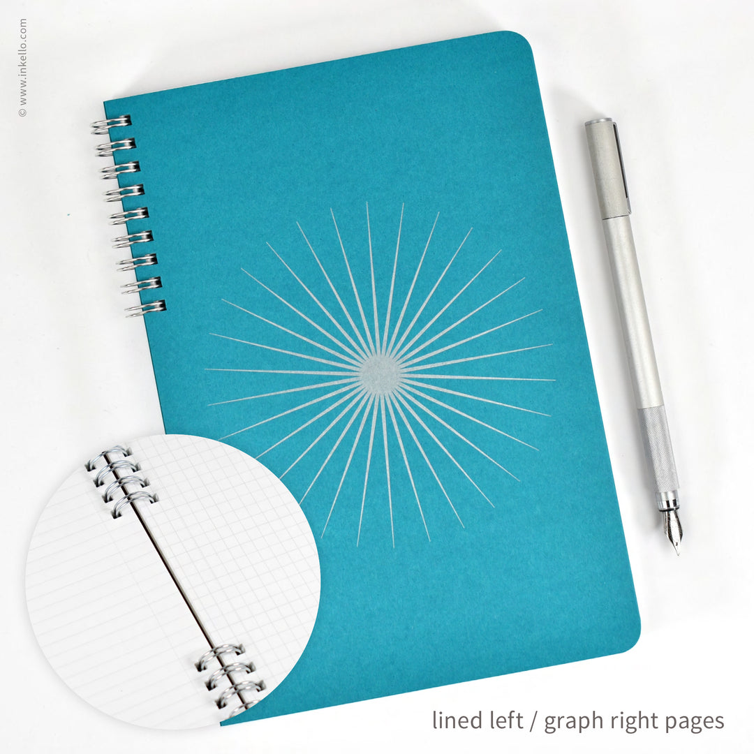 Big Burst Spiral Notebook with Teal Cover and Silver Ink (