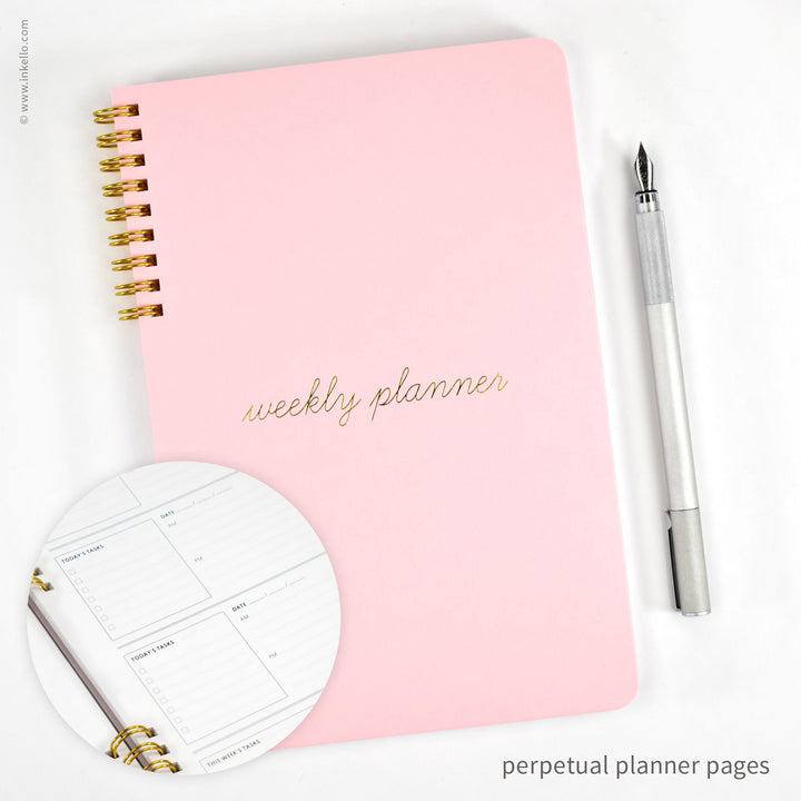 Weekly Planner with Cotton Candy Cover and School Cursive in Gold Foil (