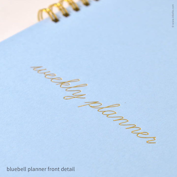 Weekly Planner with Bluebell Cover and School Cursive in Gold Foil (