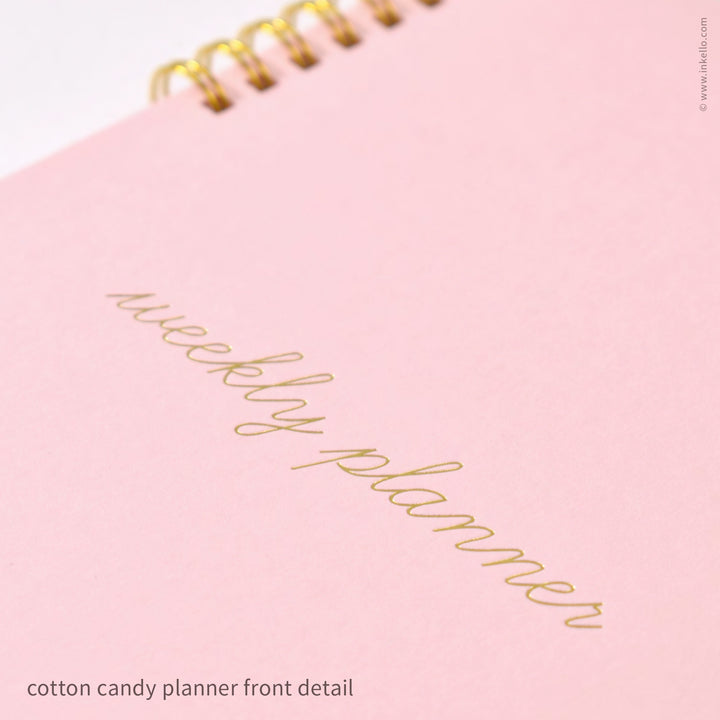 Weekly Planner with Cotton Candy Cover and School Cursive in Gold Foil (