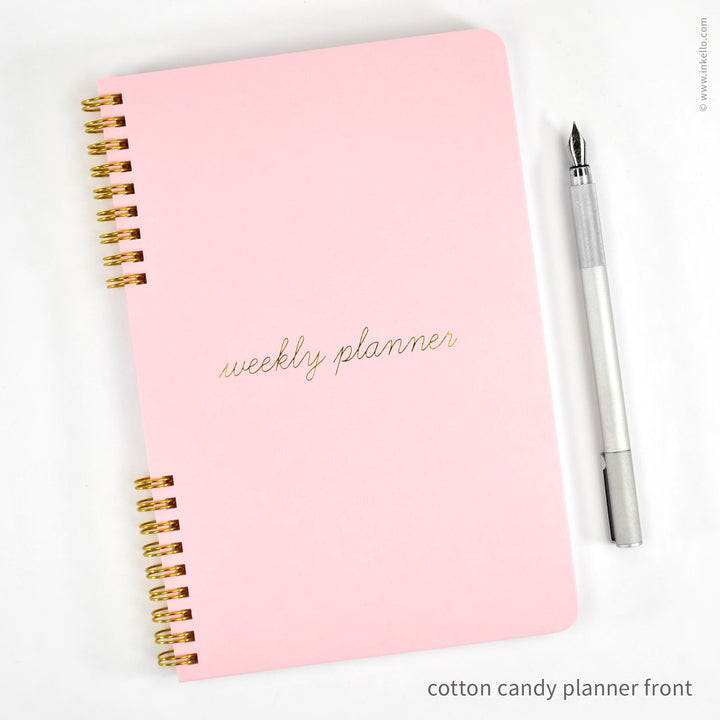 Weekly Planner with Cotton Candy Cover and School Cursive in Gold Foil (