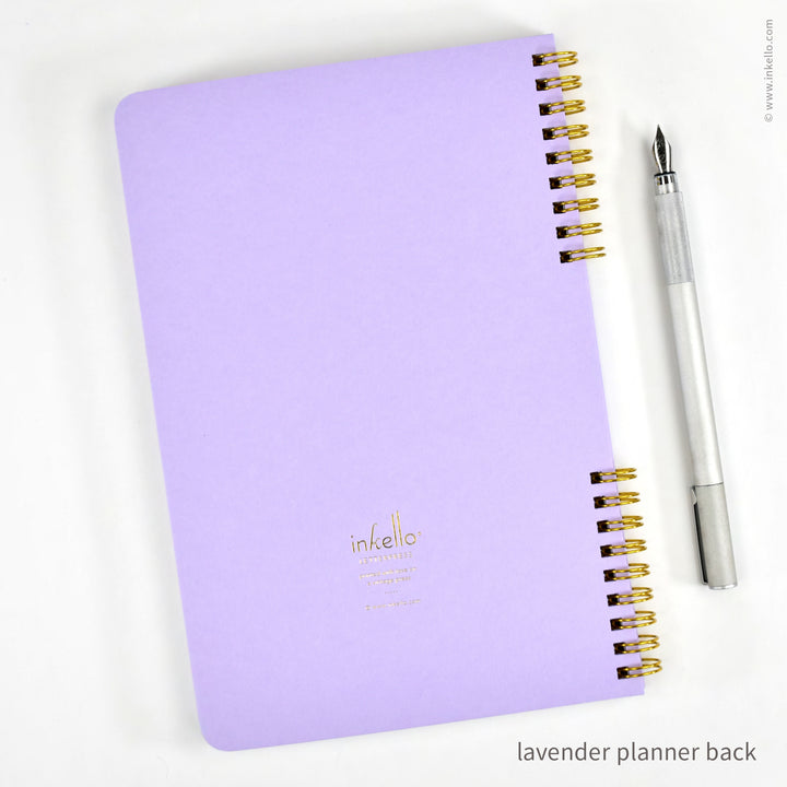 Weekly Planner with Lavender Cover and School Cursive in Gold Foil (