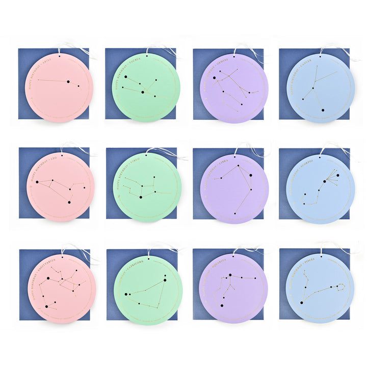 Set of 12 Zodiac Birthday Constellation Cards (