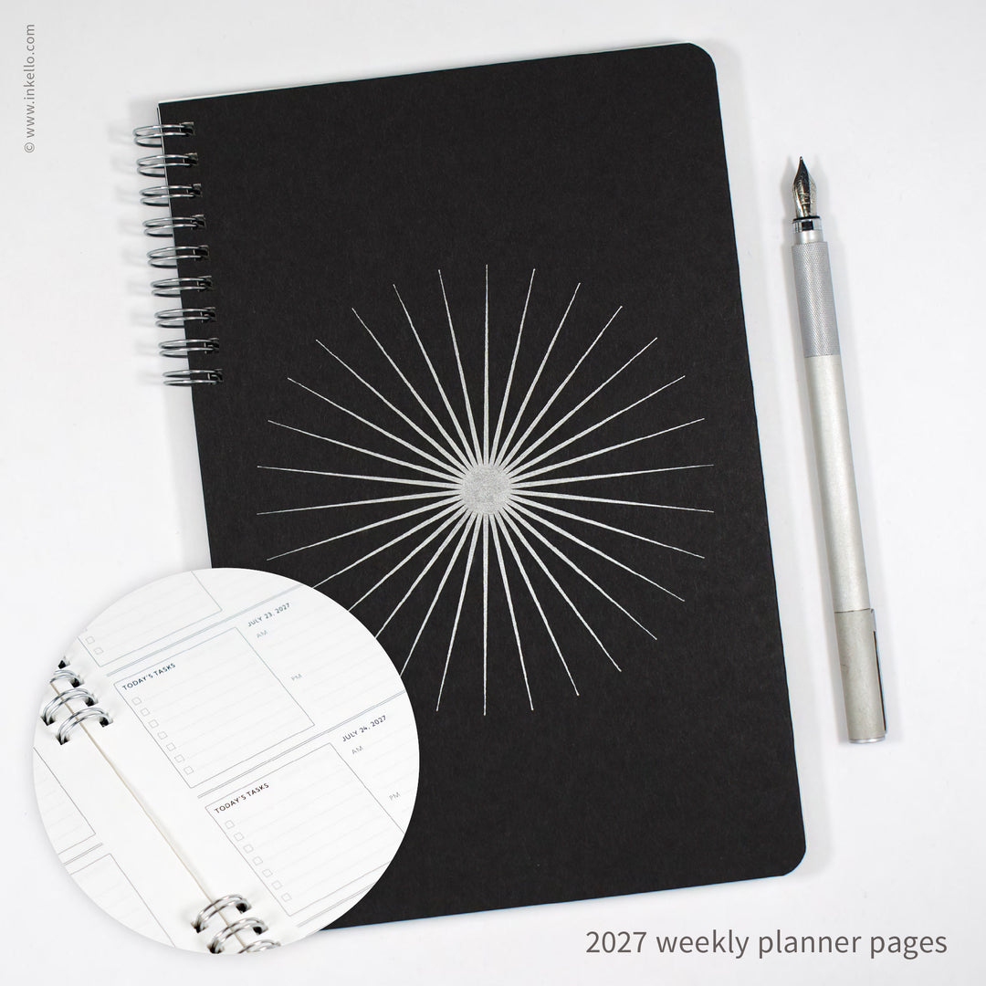 Big Burst Weekly Planner with Black Cover and Silver Ink (