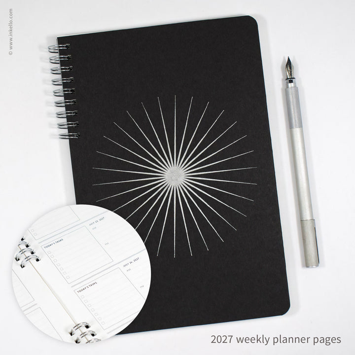 Big Burst Weekly Planner with Black Cover and Silver Ink (