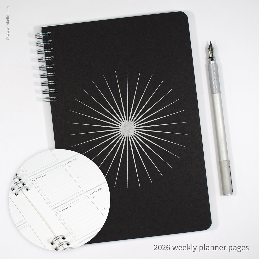 Big Burst Weekly Planner with Black Cover and Silver Ink (