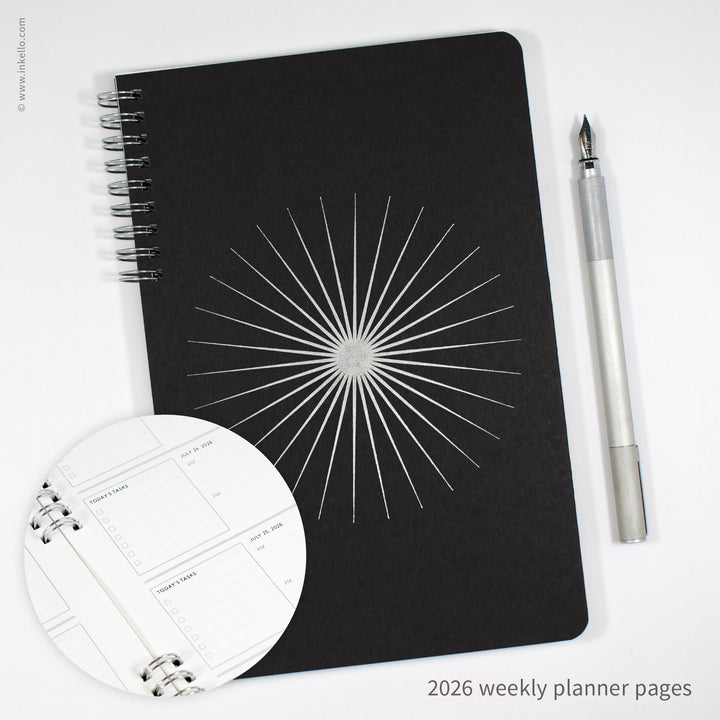 Big Burst Weekly Planner with Black Cover and Silver Ink (