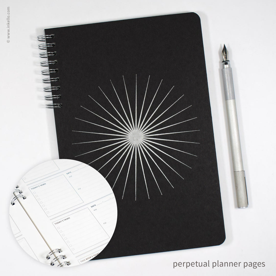 Big Burst Weekly Planner with Black Cover and Silver Ink (