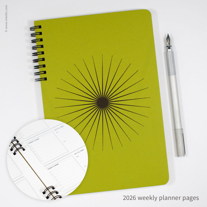 Big Burst Weekly Planner with Chartreuse Cover and Black Ink (