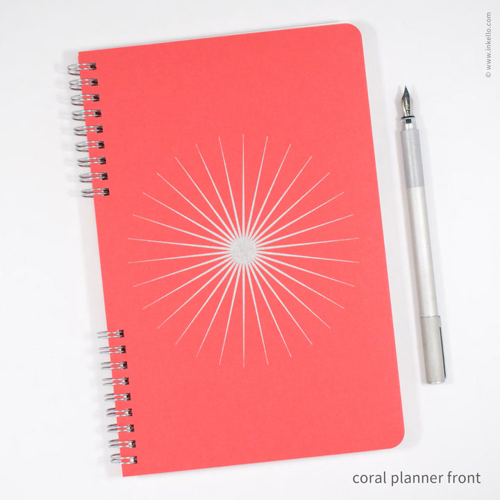 Big Burst Weekly Planner with Coral Cover and Silver Ink (