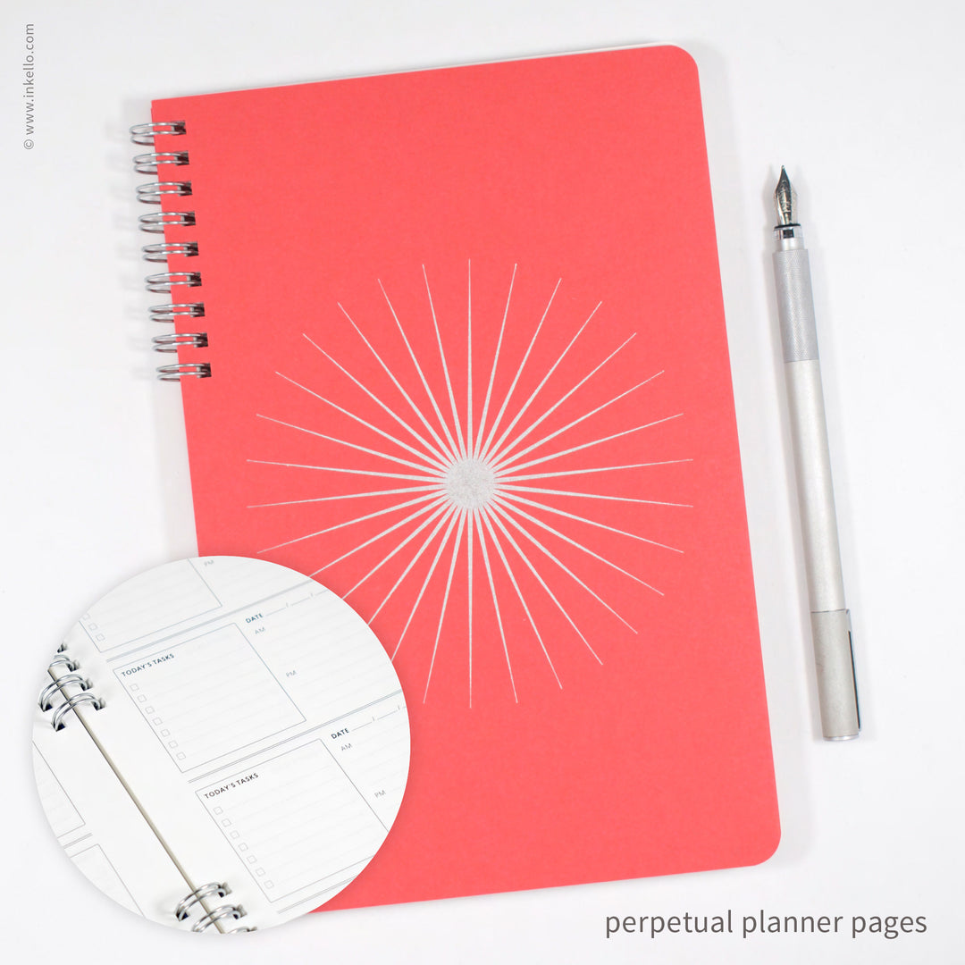 Big Burst Weekly Planner with Coral Cover and Silver Ink (