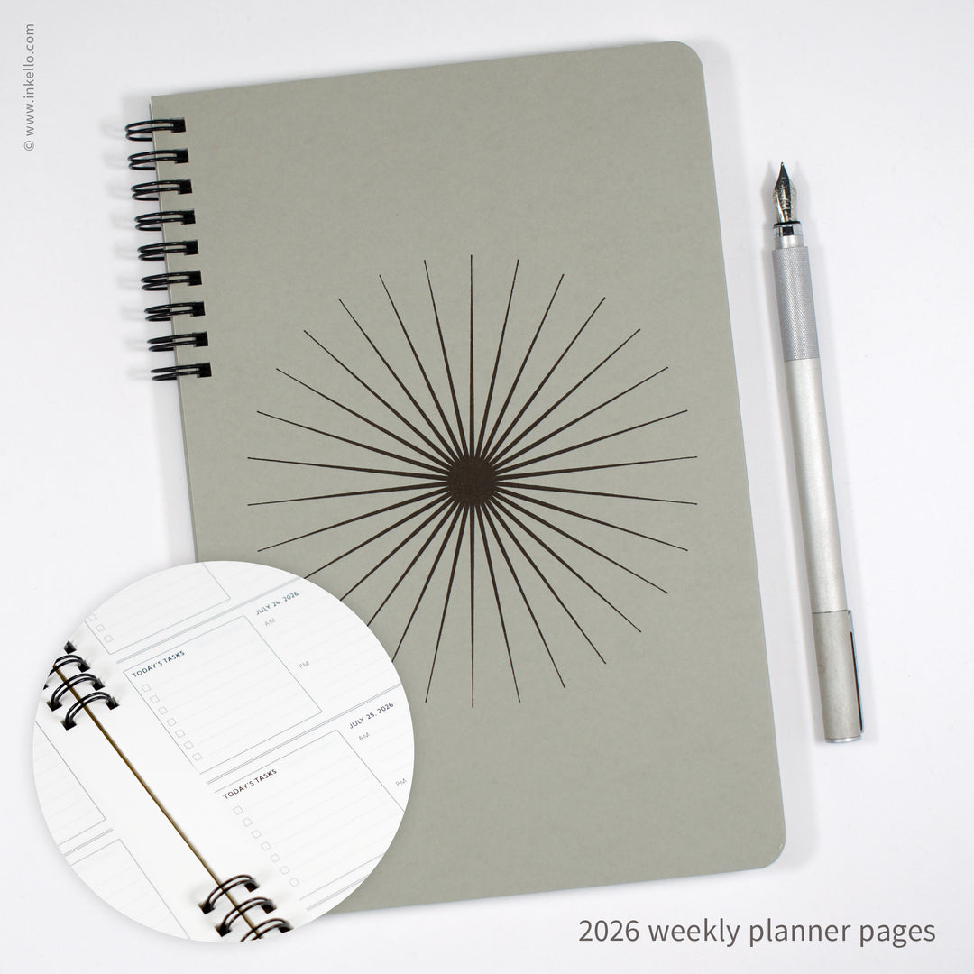 Big Burst Weekly Planner with Grey Cover and Black Ink (