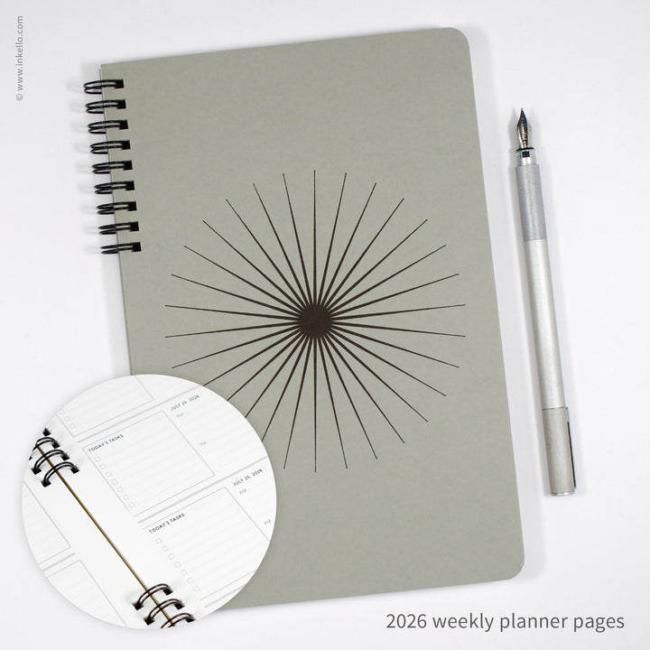 Big Burst Weekly Planner with Grey Cover and Black Ink (