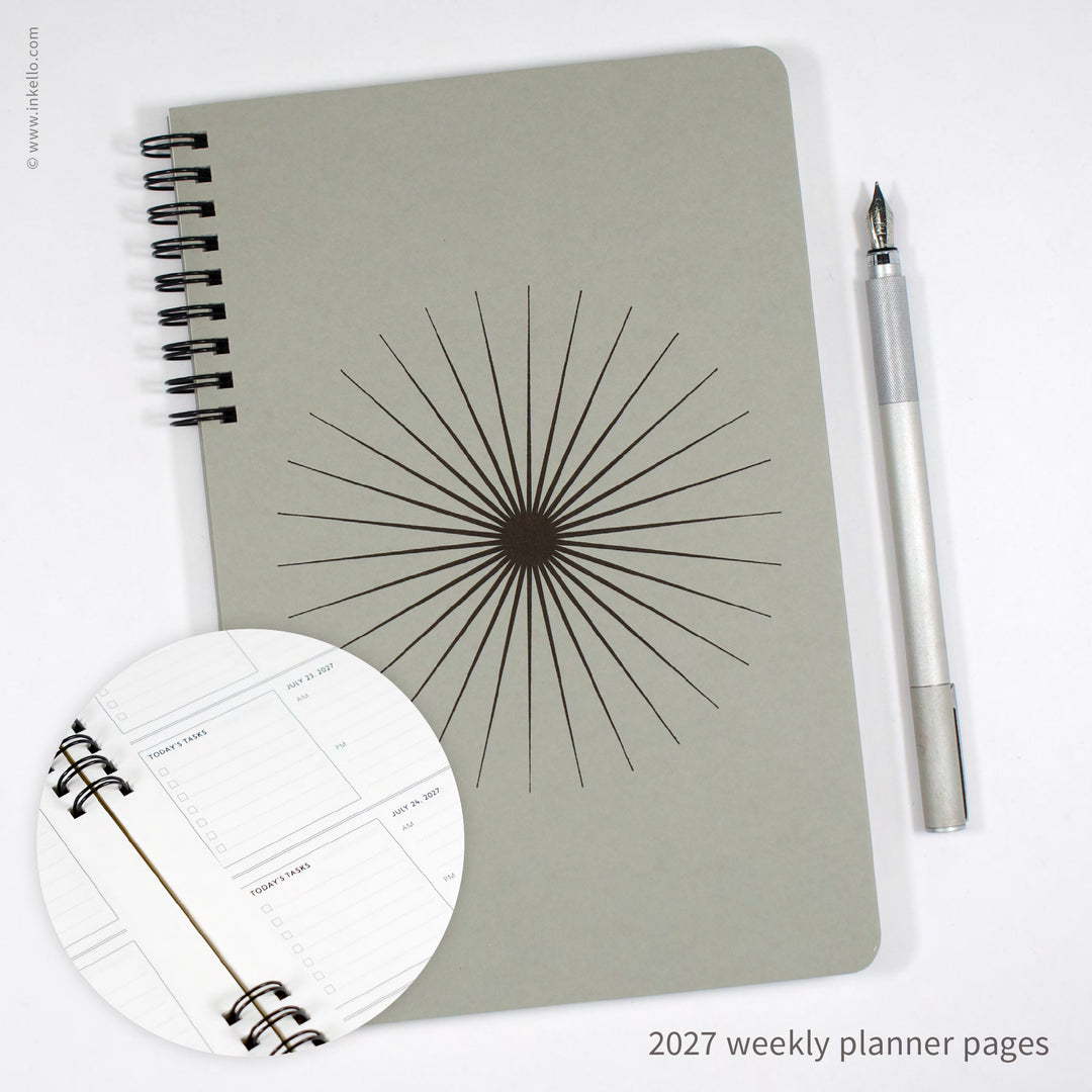 Big Burst Weekly Planner with Grey Cover and Black Ink (