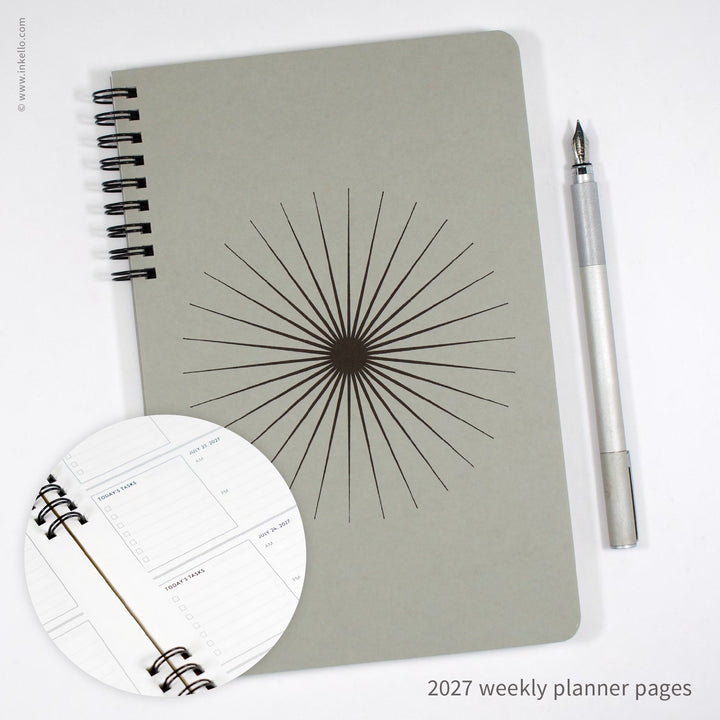 Big Burst Weekly Planner with Grey Cover and Black Ink (