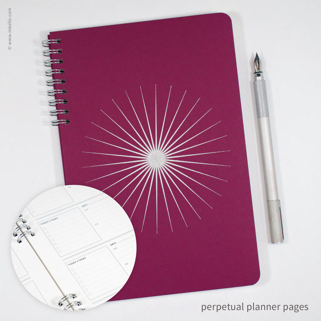 Big Burst Weekly Planner with Mulberry Cover and Silver Ink (