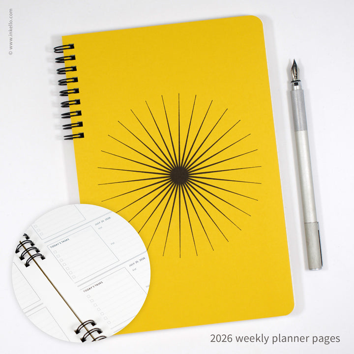 Big Burst Weekly Planner with Mustard Cover and Black Ink (