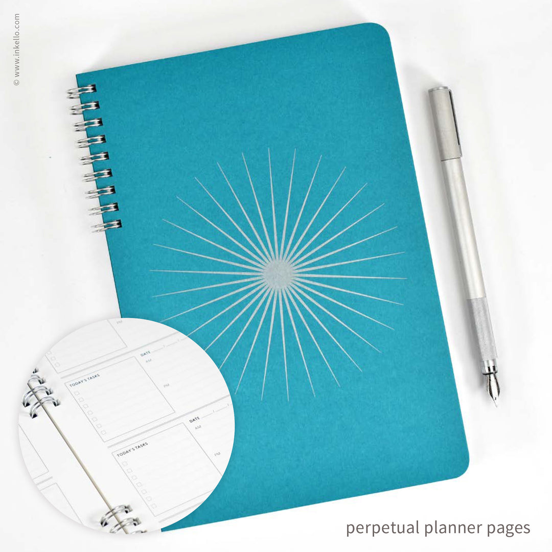 Big Burst Weekly Planner with Teal Cover and Silver Ink (