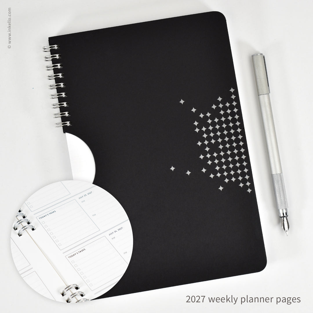 Star Weekly Planner with Black Cover and Silver Ink (